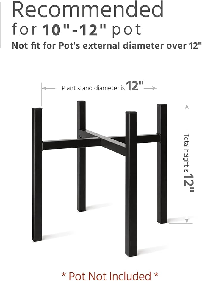 Mkono Mid Century Modern Tall Metal Indoor Plant Stand - Fits Up to 12 Inch Planter, Black