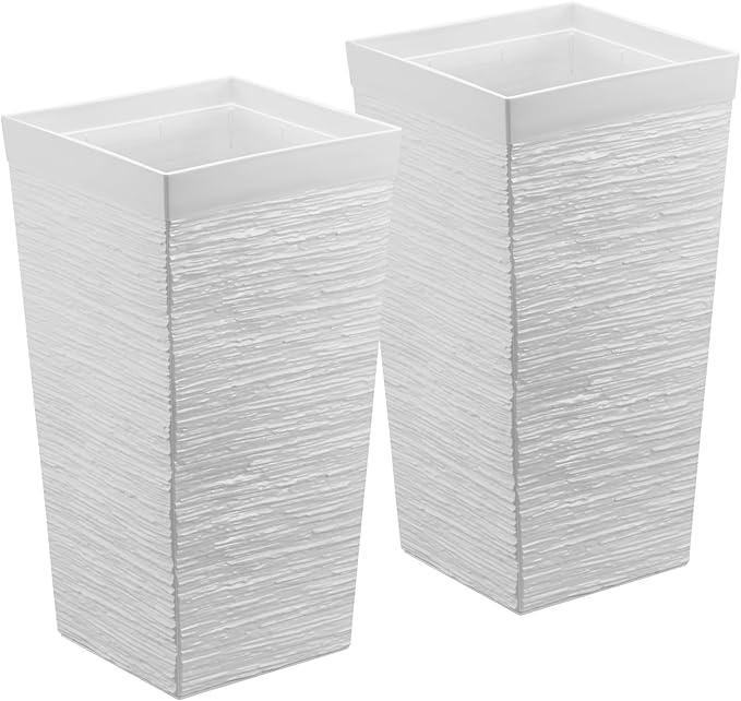 VEVOR Set of 2 Tall Planters for Outdoor Plants 23 inch, White Tall Planter for Indoor Plants, Modern Planters for Front Porch Patio Balcony, Plant Container Flower Pots with Built-in Drainage
