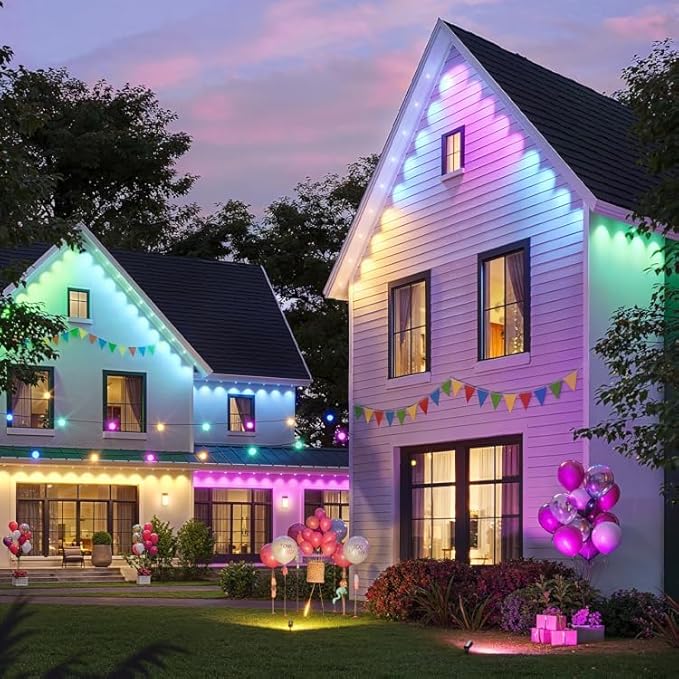 Permanent Outdoor Lights, 100ft Smart Eave Lights with RGB LED Light, IP67 Waterproof, App Control, DIY RGB Light for House Halloween Decorations