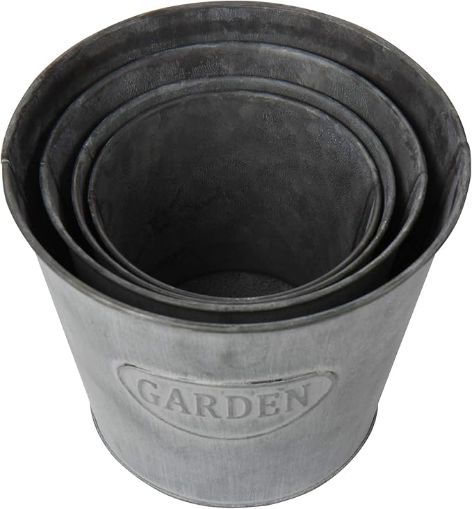 Briful 4 Size Galvanized Buckets Farmhouse Metal Bucket Dark Gray Galvanized Flower Bucket Home Indoor Outdoor Decorative Tin Planters (4.7In/5.1In/5.9In/7.1In)