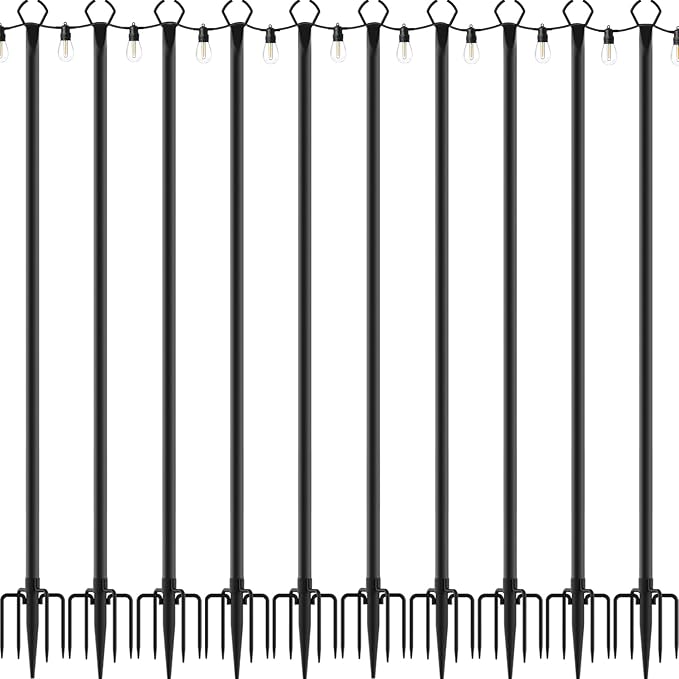 10 Pack String Light Poles,10 Ft Light Poles for Outside String Lights,Outdoor Lights Pole with Fork,Metal Poles Stand for Patio Deck Backyard