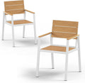 Outdoor Dining Chairs Set of 2, HDPS + Aluminum Patio Dining Chairs with Ergonomic Design and Wide Seat, 2 Piece Outdoor Chairs for Garden, Backyard, Deck (White-Teak)