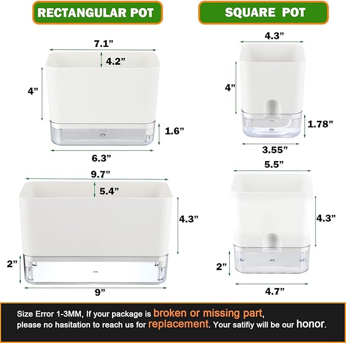 Planterhoma Self Watering Plant Pots for Indoor Plants 4.3 inch, 6 Packs Square Self-Watering Planters with Drainage Hole, White African Violet Pots for Devil's Ivy, Spider Plant, Orchid, Herb