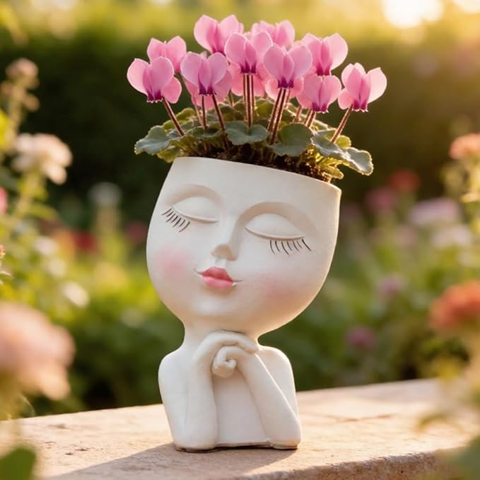 Face Planter, Head Planter, Plant Pots Indoor, Plant Pot for Home Decor, Flower Pots with Drainage, Cute Planters for Women, Succulent Pots, Face Flower Pot(7.2 Inch)