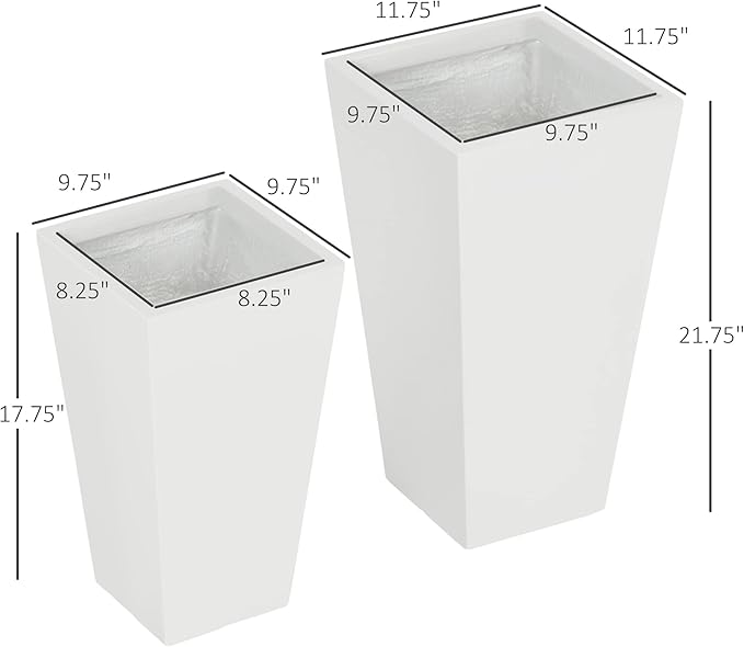 Outsunny 2-Pack Outdoor Planter Set, Flower Pots with Drainage Holes, Durable & Stackable Plant Pot, 22in & 18in, for Porch, Entryway, Patio, Yard, Garden, White