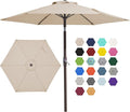 JEAREY 7.5FT Patio Umbrella Outdoor Market Umbrella with 6 Sturdy Ribs, Push Button Tilt/Crank Table Umbrella for Garden, Deck, Backyard and Pool, Beige