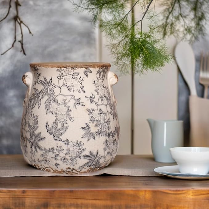 Rustic Farmhouse Ceramic Flower Pots, Vintage Antique Planters & Vase with Drainage Hole for Indoor/Outdoor, Handmade Crackle Glaze Terracotta Pottery Decor for Home Kitchen Office, Gardening Gifts