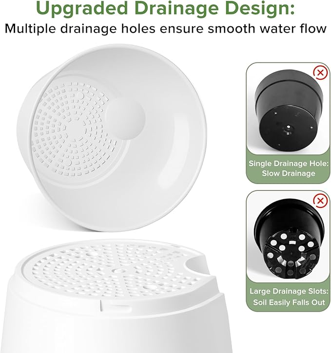 GARDIFE 2026 Upgraded Self Watering Plant Pots with Drainage Hole, 8/7/6.5/6/5.5/5/4 Inch Flower Planting Containers for House Plants, African Violet, Flowers, Cactus (White, 8+7+6.5+6+5.5+5+4 inch)