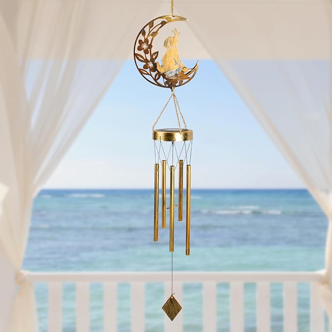 Moon Dog Wind Chime Outdoor, Handcrafted Metal Garden Wind Chimes with Dog & Moon Charms, Soothing Wind Bells for Patio Porch Decor, Weatherproof Gift for Lovers & Pet Owners