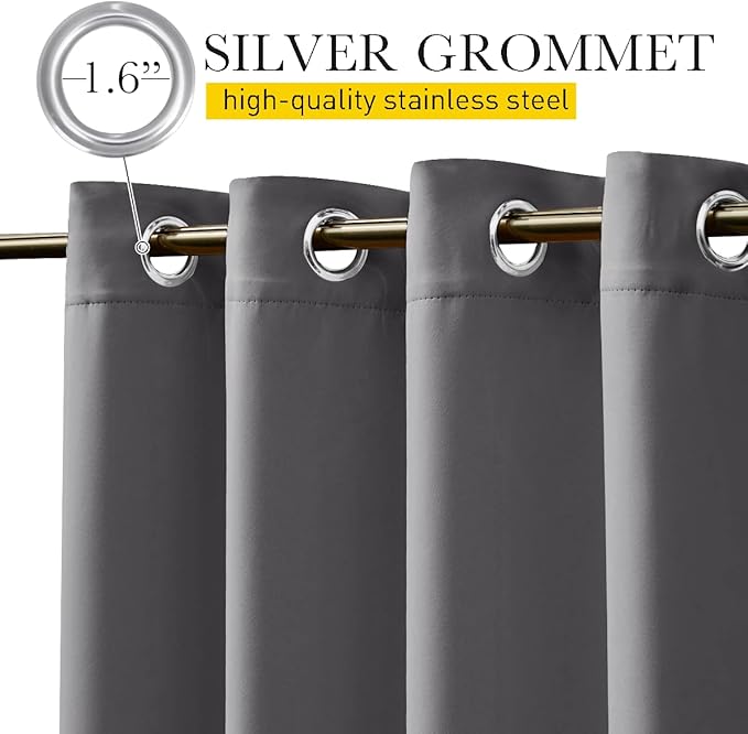NICETOWN 2 Panels Outdoor Curtains Waterproof Grommet & Back Tab on Top & Bottom, Thermal Insulated Fixed Windproof Blackout Outdoor Drapes Privacy for Patio with Rope for Fixed, W52 x L95, Grey
