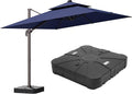 9x12FT Navy Blue Cantilever Outdoor Patio Umbrella with Base, Large Rectangular Offset Design, Double Top Heavy Duty Aluminum Frame & 360° Rotation for Pool Garden Deck Backyard