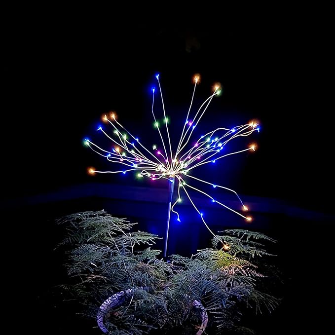 FOOING 4 Pcs Solar Garden Lights Solar Firework Lights Waterproof, 120 LED String Light 2 Modes Twinkling Fairy Nightlight for Garden, Wedding, Party, Patio, Yard, Landscape Decoration (Colorful)