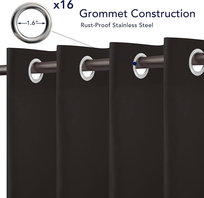 PureFit Outdoor Curtains for Patio Waterproof Weatherproof, UV Resistant Outside Curtains for Gazebo, Front Porch, Pergola, Sun Blocking Privacy Curtain, 120W x 84L inch, 1 Panel, Chocolate