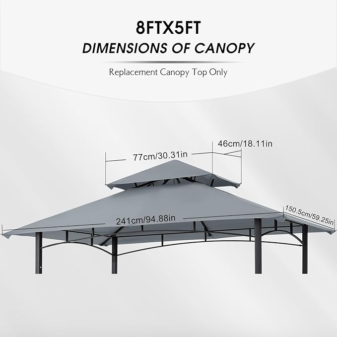 MASTERCANOPY Grill Gazebo Replacement Canopy Top for Model L-GG001PST-F (Gray)