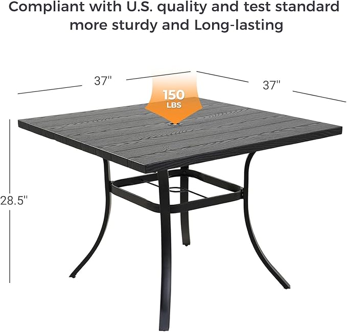 Grand patio 5-Piece Outdoor Dining Set for 4, Patio Dining Furniture Set for 4 Swivel Rope Wicker Chairs & 1 Square Dining Faux Woodgrain Table with Umbrella Hole, Light Gray Brown