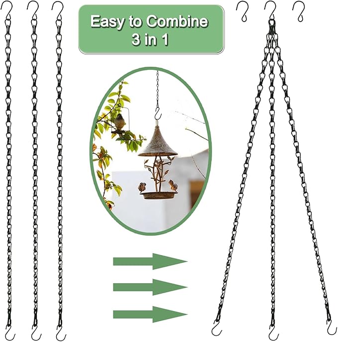 Adjustable Hanging Chain with Hooks, 25Inch, Black 15pcs Heavy Duty for Hanging Grow Lights, Christmas Wreath, Neon Sign, Indoor Plants, Bird Feeders