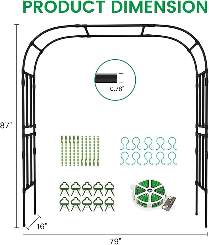 DoCred Garden Arch Trellis for Climbing Plants, 87 Inch Large Garden Trellises Outdoor Metal Plants Support Archway Arbor Tunnel Trellis for Vegetables Plant Decoration, Black