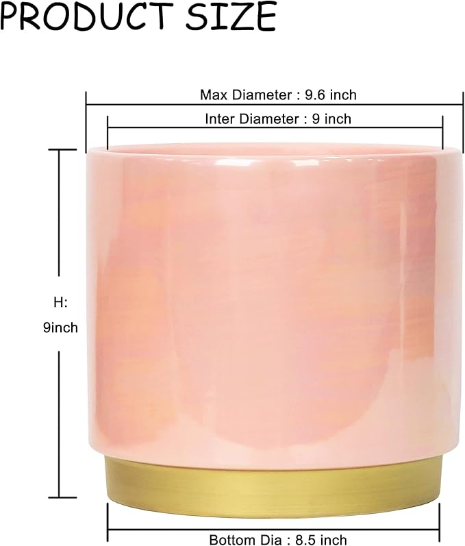 Gepege Pink Indoor Plant Pots for Plants, Large Ceramic Planter with Drainage Hole, 9.6-inch Succulent Orchid Flower Pot - Rainbow Pearl Glaze