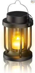 Solar Lantern Outdoor & Indoor Use – Hanging Solar Lights with Realistic Flickering Flameless Candle, Weatherproof for Gardens, Patios, Trees, and Lawns (Black, 1 Pack)