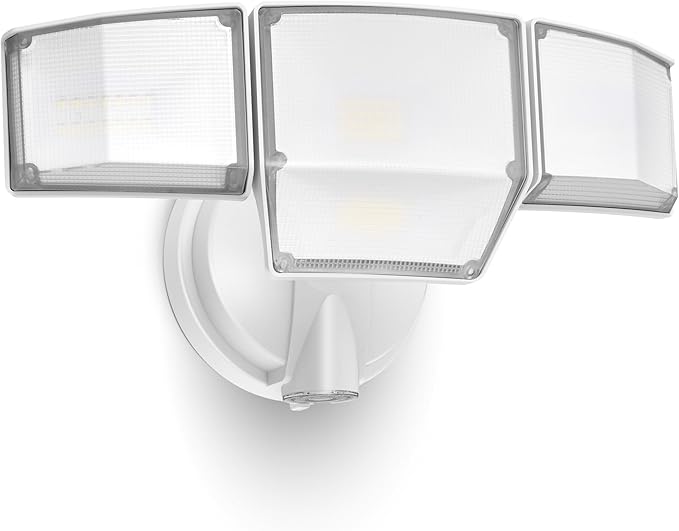LUTEC 80W Dusk to Dawn Flood Lights Outdoor, 9000LM Super Bright LED Security Light with Photocell, IP65 Waterproof, 5000K Daylight, Hardwired 4 Heads Floodlight for Garage, Yard, Patio (White)