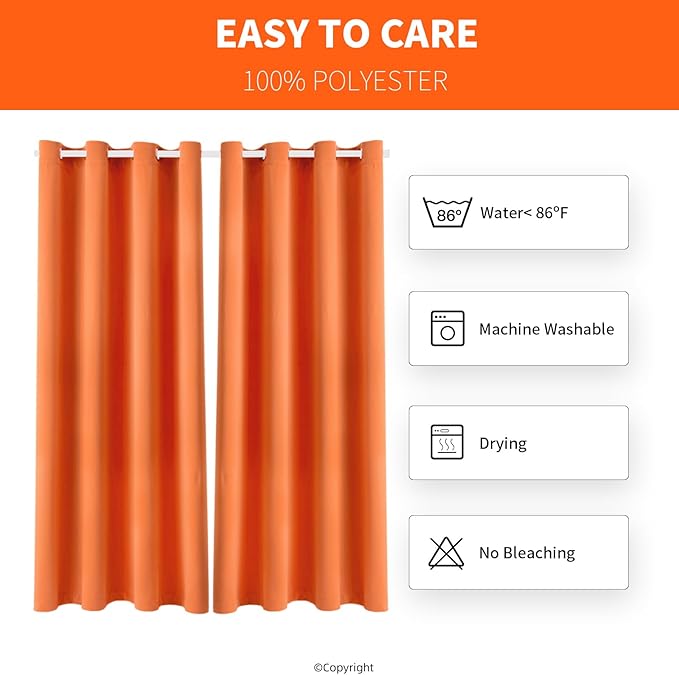 DIVA EN CAMINO DEC Outdoor Patio Curtain Waterproof Darkening Thermal Insulated Indoor Curtains for Bedroom, Porch, Living Room, Pergola, Cabana, W52 x L95, Orange, Set of 2 Panels
