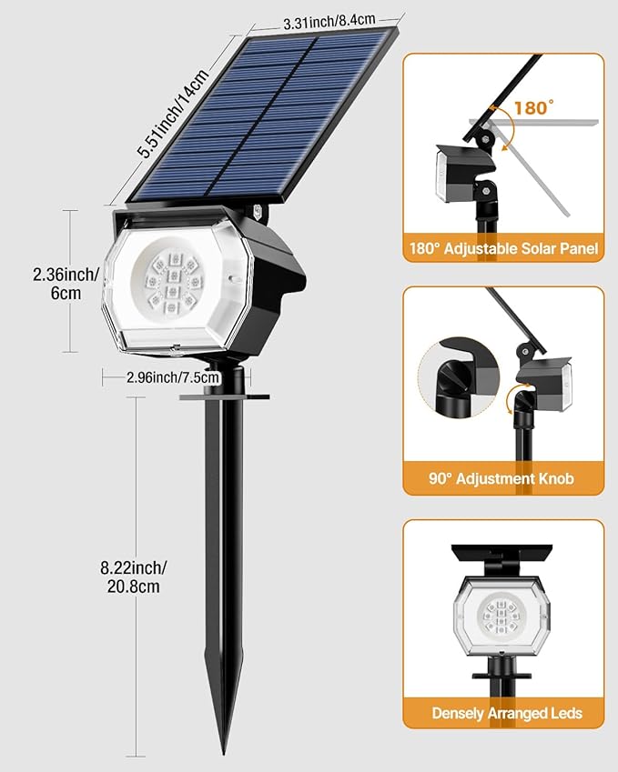 btfarm Solar Lights Outdoor Waterproof IP65-2 Pack LED Color Changing Spot Light 7 Lighting Color RGB Powered Spotlights, Uplight for Yard Tree Landscape Garden Christmas Halloween