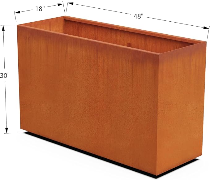 Plantercraft Large Planters for Outdoor Plants - 48x18x30 Corten Steel Rectangular Planter Box | Extra Large Outdoor Planters for Modern Patio, Deck & Privacy Screen