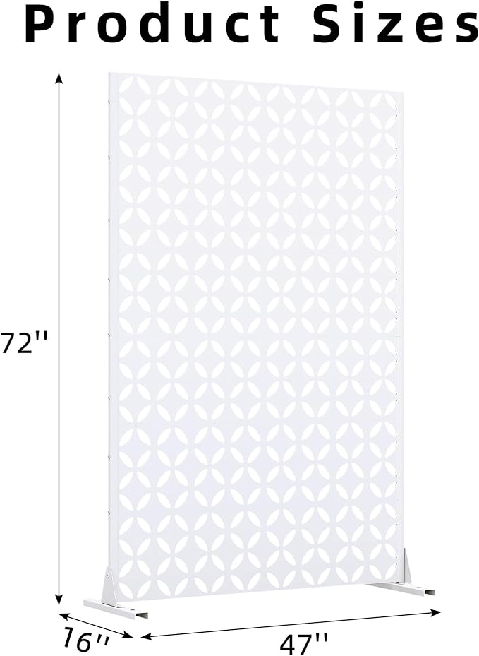 Casaphoria 72" H x 47" W Metal Privacy Screen, Outdoor Freestanding Decorative Divider for Patio, Deck, Balcony, and Garden with Stable Base, White-Daniel