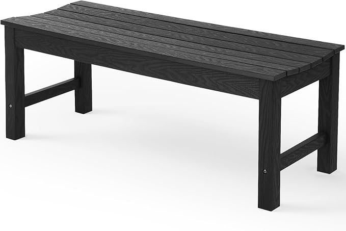 Stoog Outdoor Bench, 2-Person Outdoor Poly Lumber Backless Bench, Weatherproof Garden Bench, Never Rot or Fade, Suit for Church, Backyard, Porch and Park, Black