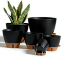 7/6.5/6/5.5/5 Inch Self Watering Pots, Plastic Flower Pots with Multi Mesh Drainage Holes and Deep Reservoir for Indoor Outdoor Garden Plants and Flowers (Black, 5/5.5/6/6.5/7/8)