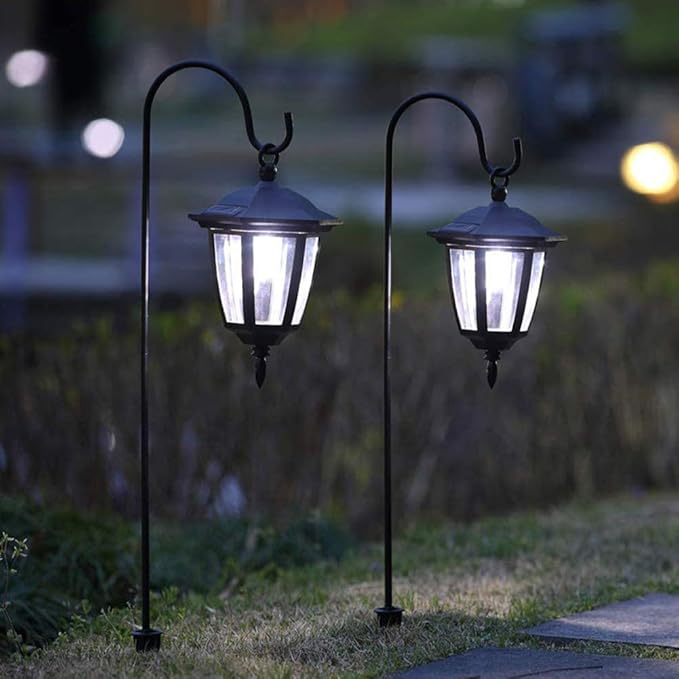 CALIDAKA 4 Pack Multi-Purpose Shepherds Hooks Outdoor Iron Shepherd Hook with Base Adjustable Heavy Duty Garden Hanging Stake for Lanterns Solar Light Plant Hanger Wedding Decor