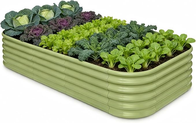 Galvanized Raised Garden Bed 8x4x1.5 ft, 18" Tall Metal Planter for Outdoor Plants Vegetable Herb Leafy Green, Modular Raised Flower Bed with Rust Resistant Coating - Moss Green