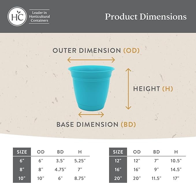 The HC Companies 6 Inch Eclipse Round Planter Pots with Drainage Holes & Attached Saucer, Lightweight UV-Resistant Plastic Indoor Outdoor Planters, 4-Pack Flower Pots for Garden Home Decor, Sandstone