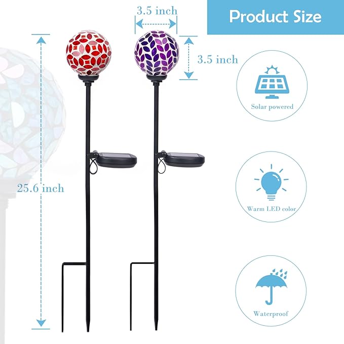 Afirst Solar Lights Outdoor Decorative Solar Mosaic Garden Stakes Decorative Lights Waterproof for Pathway Yard Lawn Decoration 3 Pack