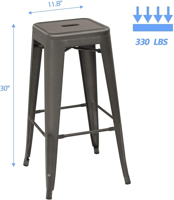 Devoko Metal Bar Stools 30" Indoor Outdoor Stackable Barstools Modern Style Industrial Vintage Counter Bar Stools Set of 4 (30 inch, Gun)