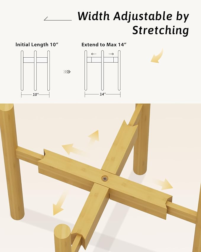 Adjustable Plant Stand Indoor, Bamboo Plant Stand Fits 8 9 10 11 12 Inches, Small Corner Planter Holder for Indoor Plants, Single Floor Plant Stands for Living Room Balcony, Natural Tall