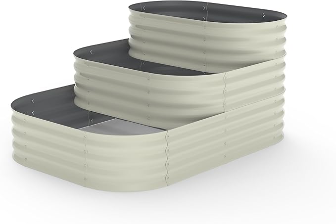 Galvanized Raised Garden Bed Kit - 61x42x31 in Outdoor Planter Box for Vegetables, Herbs, Flowers. Modular 3-in-1 Raised Garden Beds Outdoor with Open Base, Garden Box for Deep Root Growth, White