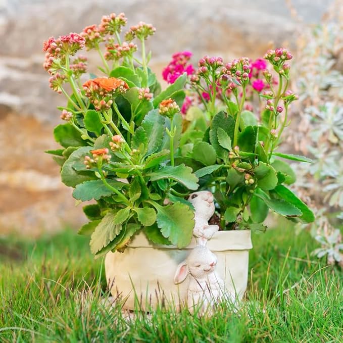 Rabbit Flower Pot Succulent Planter Garden Pots,Decorative Flower Pot,Bunny Pot Resin Containers,Animal Shaped Cartoon Planter Pots,Art Decorations(No Drainage Hole)