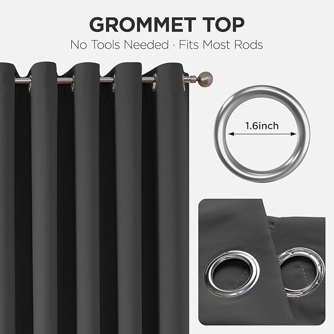 Joydeco Blackout Patio Sliding Door Curtains 96 Inches Long, Grommet Privacy Room Divider Curtains, Extra Wide Thermal Blackout Drapes for Bedroom Living Room (Grey, 60Wx96L, 1 Panel)