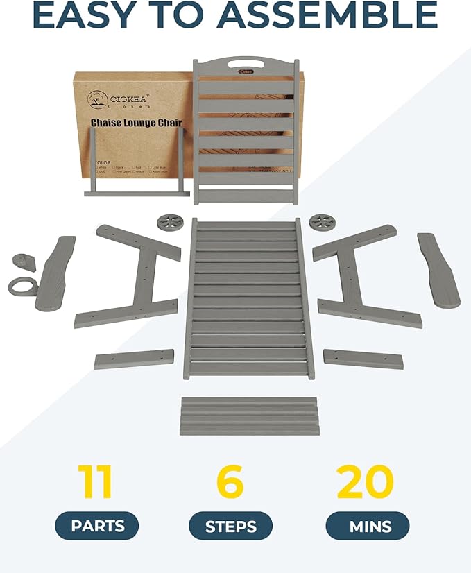 Outdoor Lounge Chair Set of 4, All Weather Patio Chaise Lounge Chairs for Outside, HDPE Chair with Rolling Wheels & Cup Holder, 5 Position, Deck, Pool, Grey