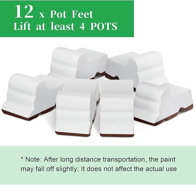 Kigeli 12 Pcs Resin Pot Feet for Outdoor Planters 3 Inch Long 1.5 Inch Tall Flower Handmade Elevator Plant Feet Frost Proof Lifter for 14-20 in Pot(White)