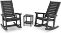 GREENVINES Outdoor Rocking Chair Set | 3-Piece | 2 Rocking Chairs with 1 Side Table | Porch Rocker | HDPE Plastic | Black | Patio Furniture Sets | High Back | Big & Tall | Ladder Back