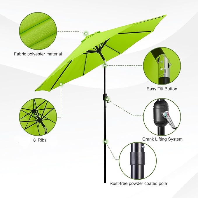 Backyard Expressions 9 ft. Patio Umbrella, Market Table Umbrella w/Tilt and Crank, 8 Ribs