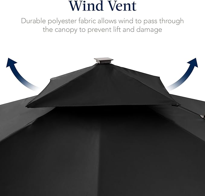 Best Choice Products 12x12ft LED Cantilever Patio Umbrella w/Base Included & 360° Rotation, Large Solar Offset Hanging Outdoor Sun Shade for Deck, Backyard Table w/Stand & Lights – Black