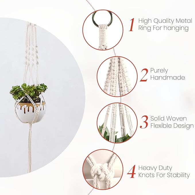 feedee Macrame Plant Hangers for Plants - 6 Pack Macromay Plant Hangers for Indoor Plant Hanger, Boho & Home Decor