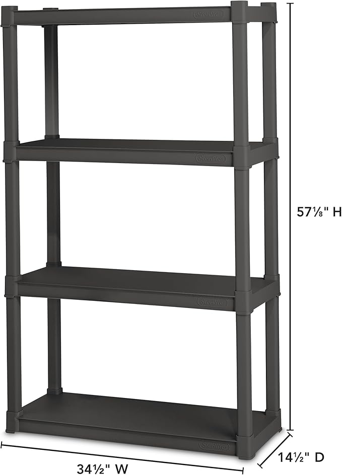 Sterilite 4-Pack 4 Shelf Unit, Heavy-Duty Shelving Storage and Utility Rack - Standing Plastic Organizer Shelves for Kitchen, Bathroom, and Garage