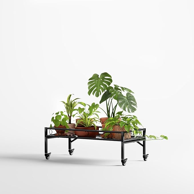 Zhongma Sturdy Metal Plant Stand with Wheels, 32.7x16x11.6 Inch High, Heavy Duty Succulent Shelf for Home Indoor and Outdoor, 220 LBS Capacity & Heavy Duty Construction