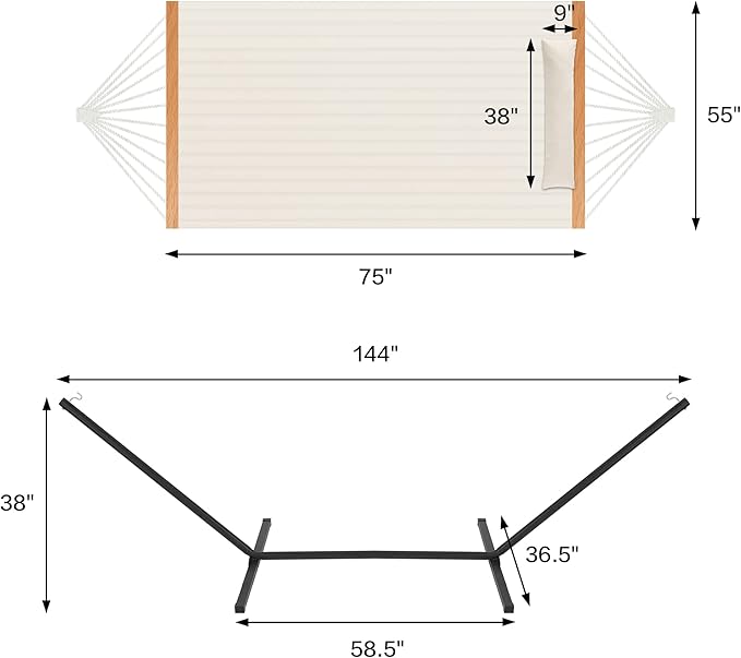 Two Person Hammock with Stand for Outside Heavy Duty, Outdoor Patio Hammock with Portable Steel Stand, Large Double Hammocks,480lbs Capacity.(Off White)