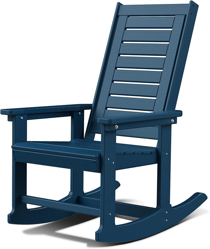 GREENVINES Outdoor Rocking Chairs | Porch Rocker | HDPE Plastic | Blue | Oversized Rockers | High Back | Big & Tall | Ladder Back | for Patio Outside Backyard Balcony Garden