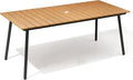 70" Patio Outdoor Dining Table for 4-6, Weather-Resistant Wood-Grain Top with Aluminum Frame & Umbrella Hole for Deck Gatherings, Brown